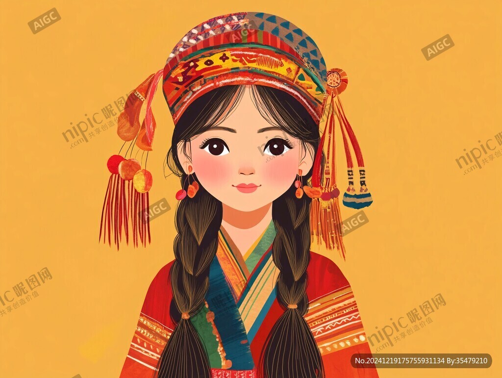 普米族女孩插畫