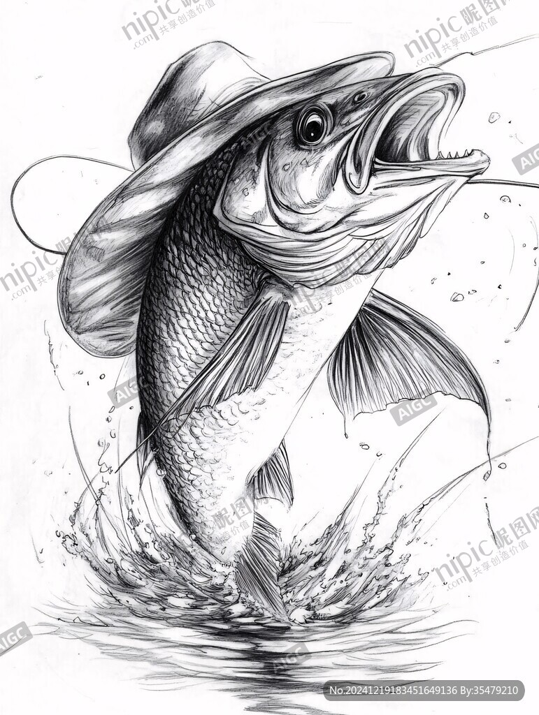 黑白手繪鯉魚