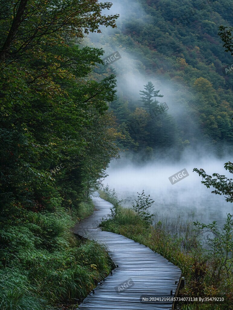 秋日晨霧中的壘心橋