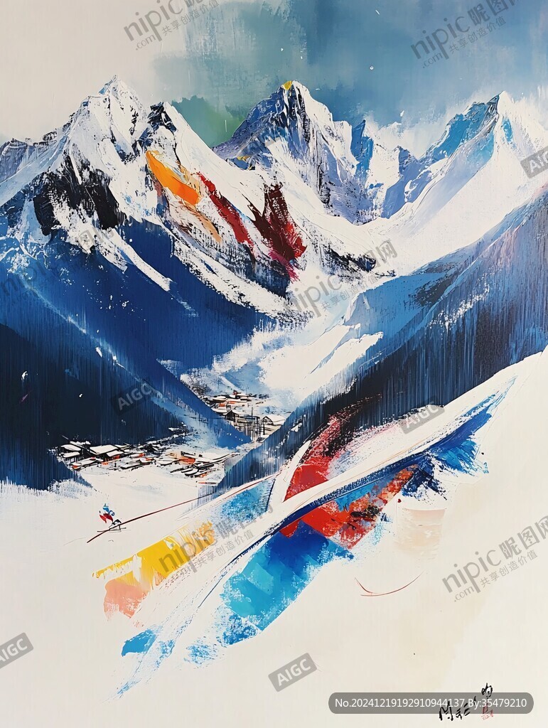 冰川雪山抽象油畫