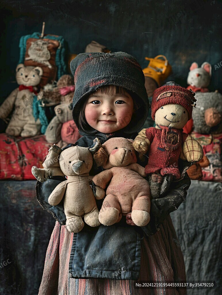 抱玩具女孩