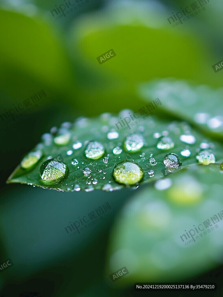 萬年青樹葉上雨珠