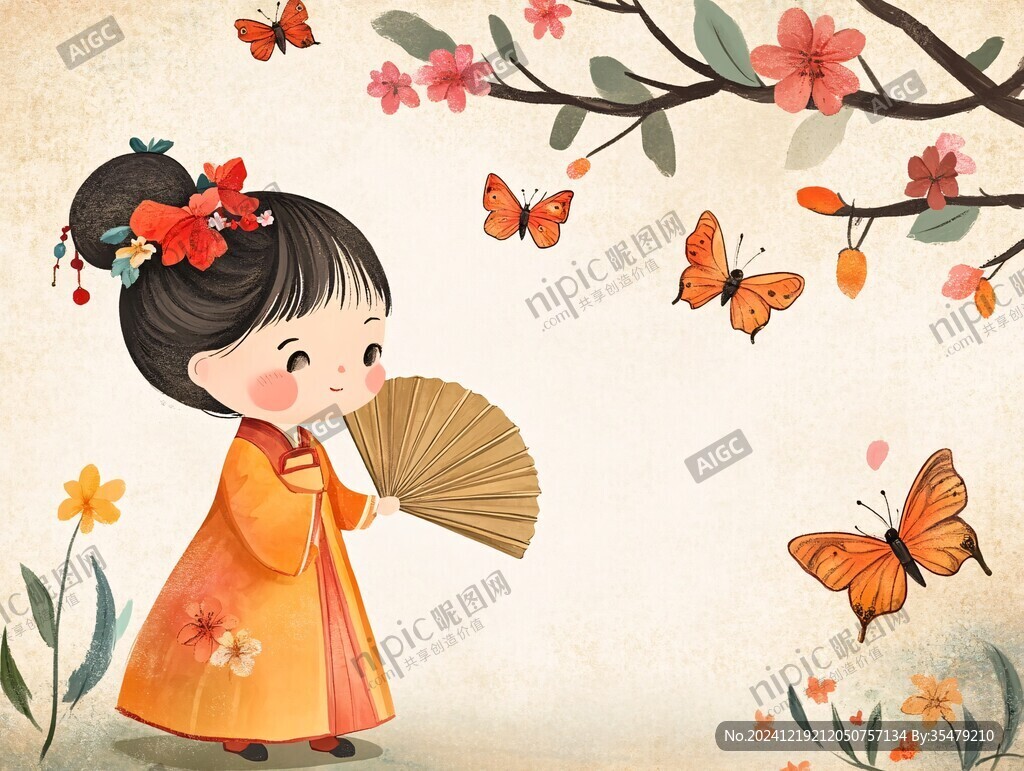 抓蝴蝶的小女孩插畫(huà)