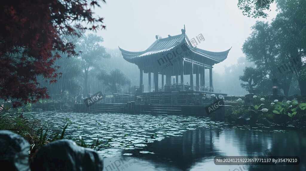 晨霧中的懷思亭