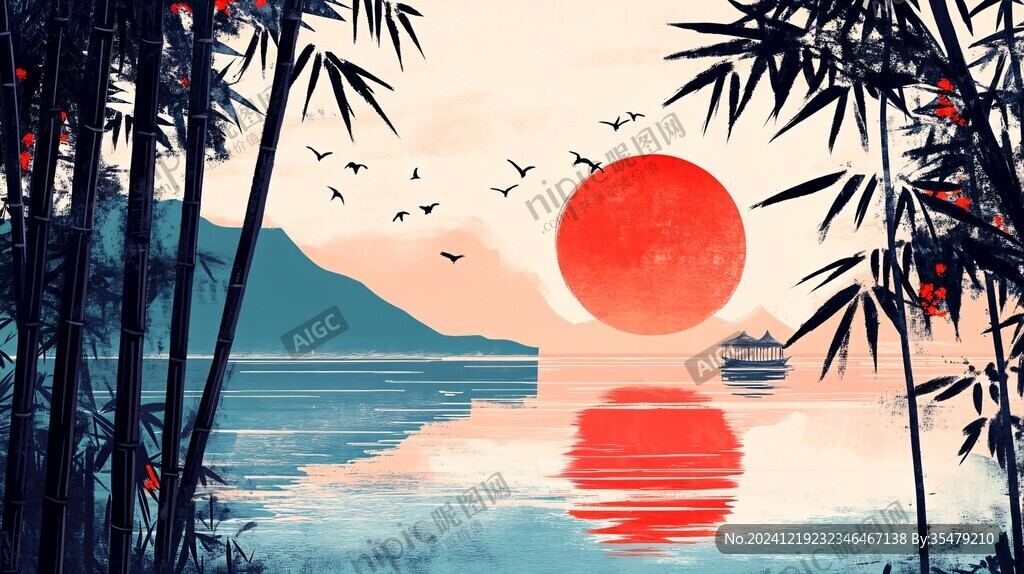 山水竹林插畫