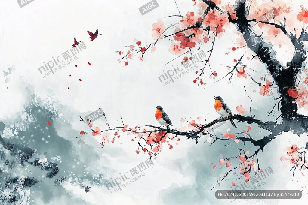 紅葉古風古典花鳥
