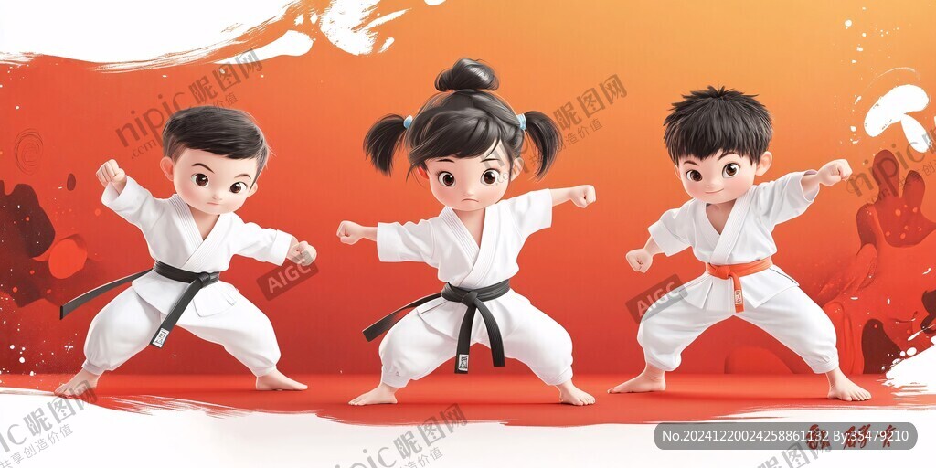 武術健身兒童插畫