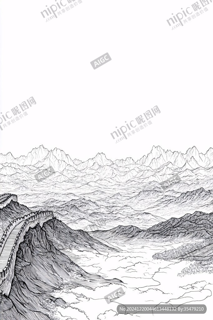 長城線描手繪