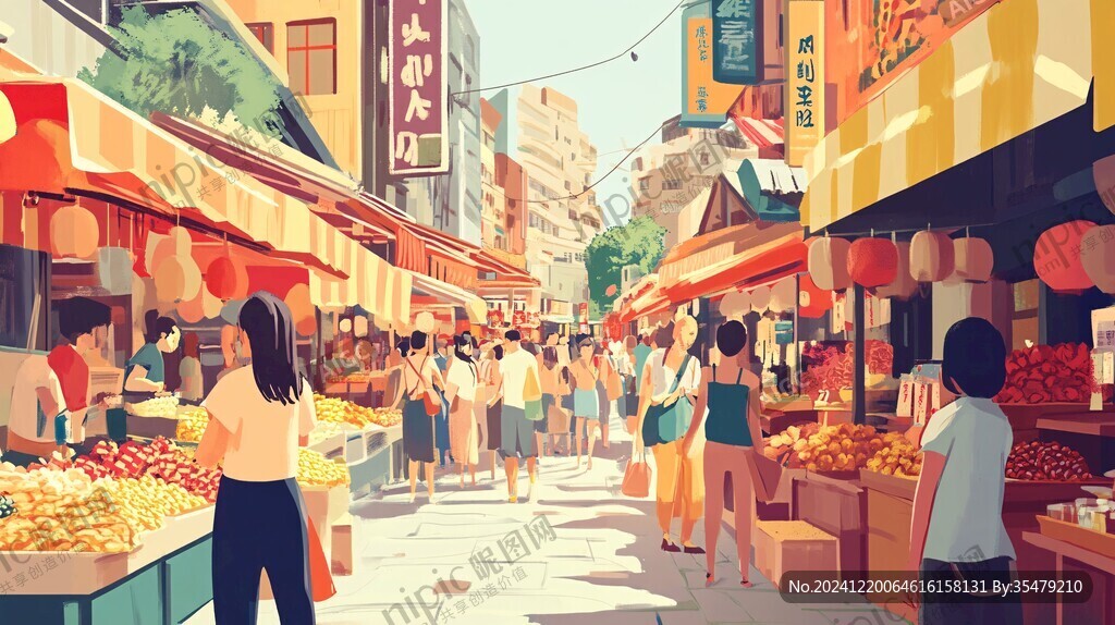 小吃街插畫