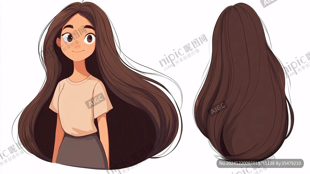 長黑發插畫