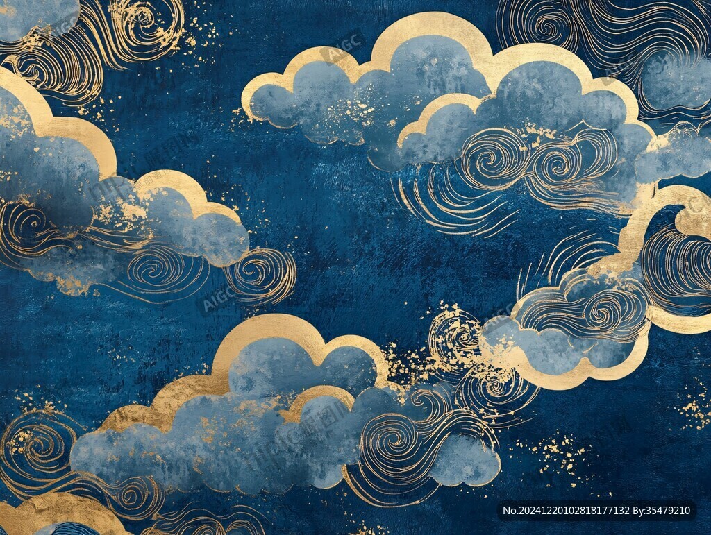 古風(fēng)線繪云紋墻紙