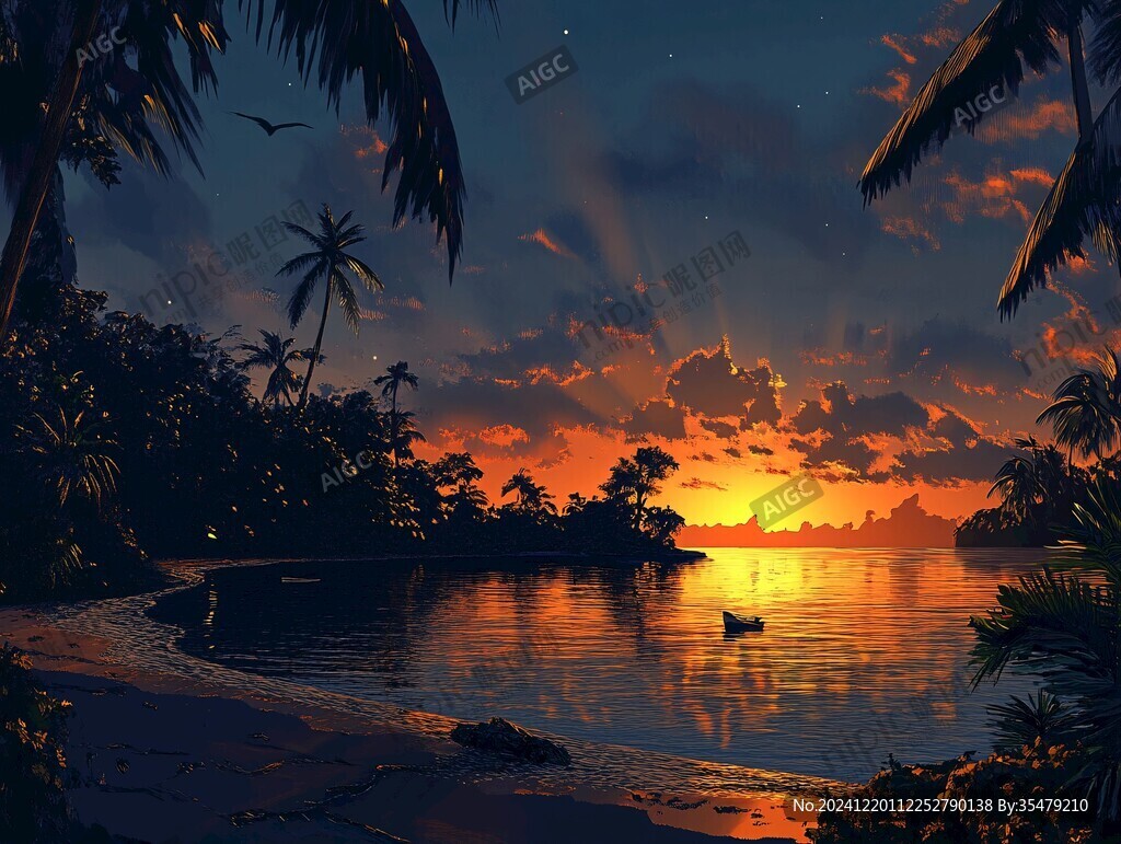 海島黃昏高清