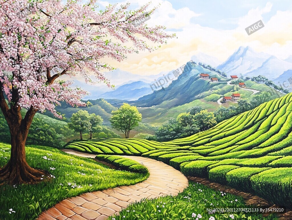 茶園風(fēng)景插畫