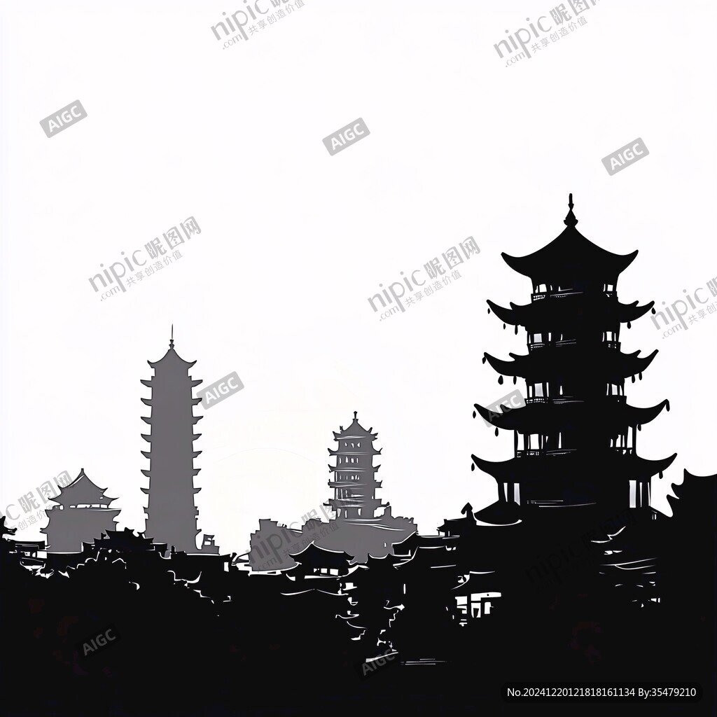 毫州建筑插畫剪影