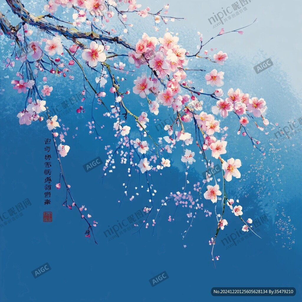 桃花藍(lán)底圖