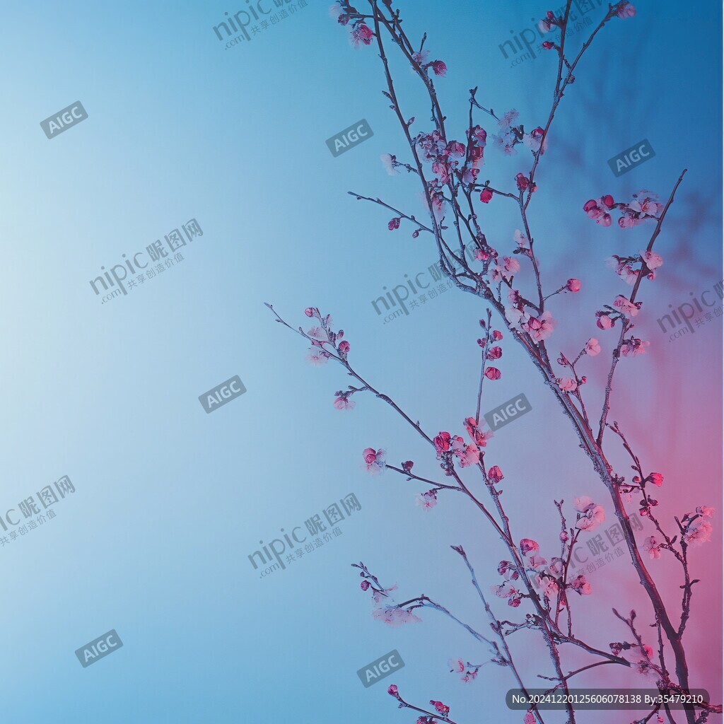 桃花藍色背景