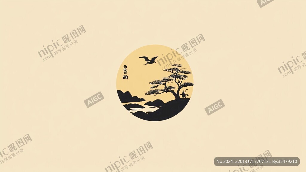 禪境秋夜極簡意境插畫