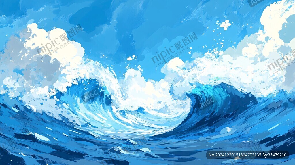 波濤海浪插畫