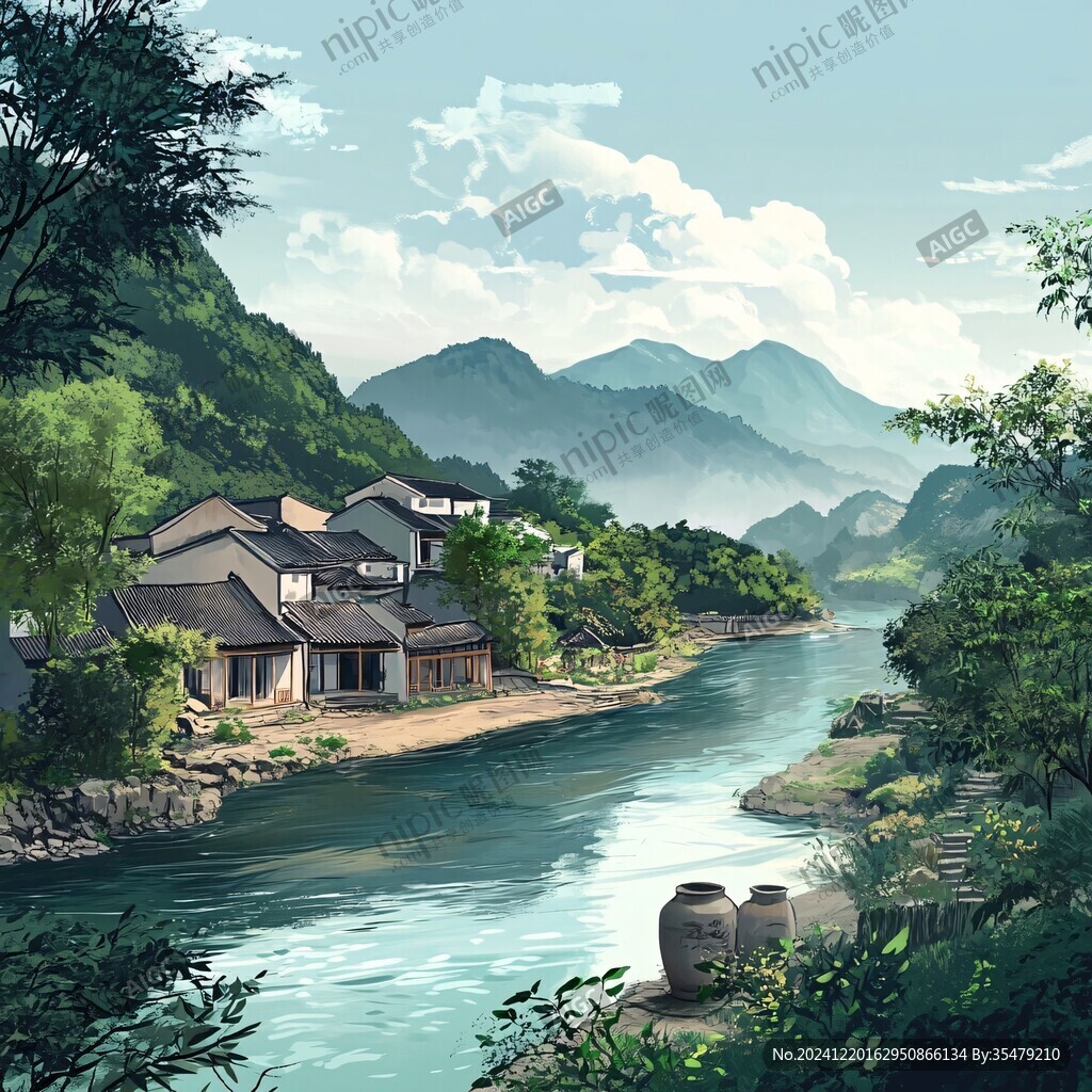 寫實古鎮(zhèn)插畫