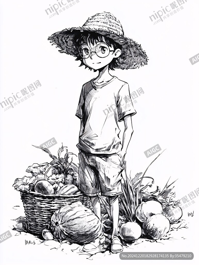 播種人物線稿