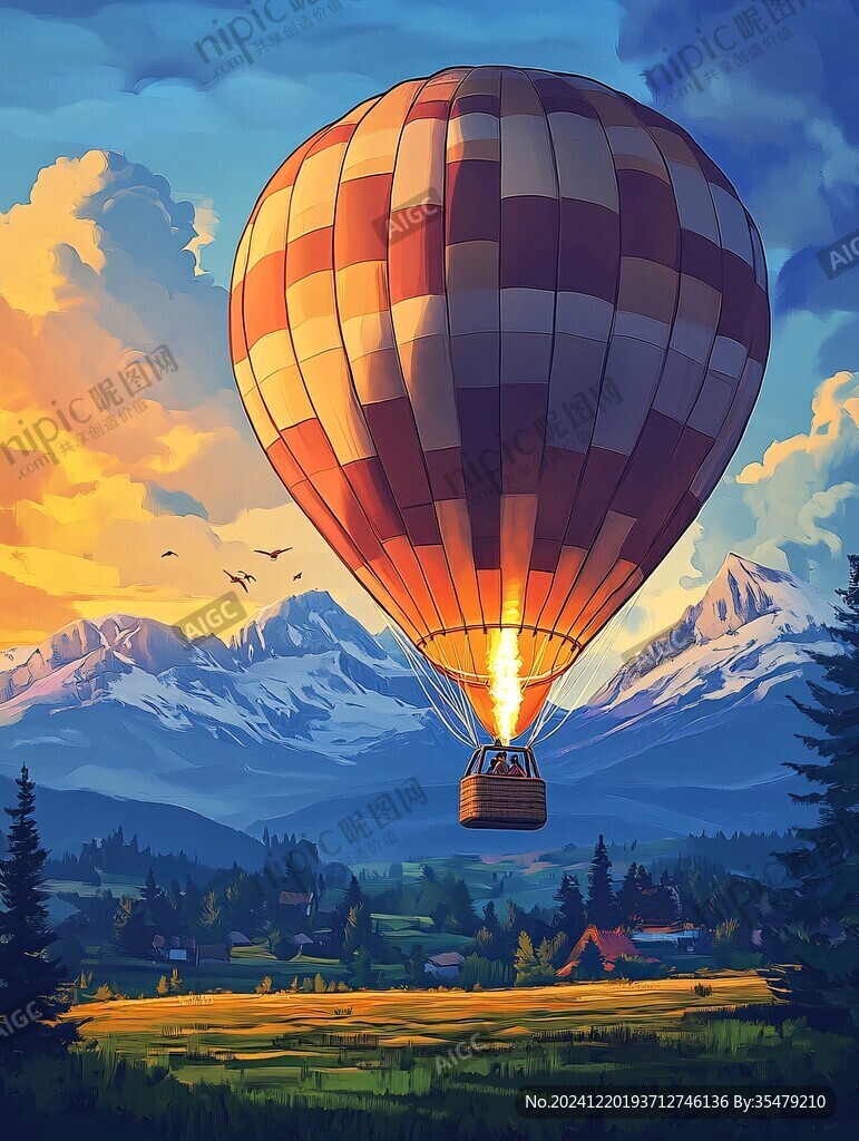 熱氣球插畫場景