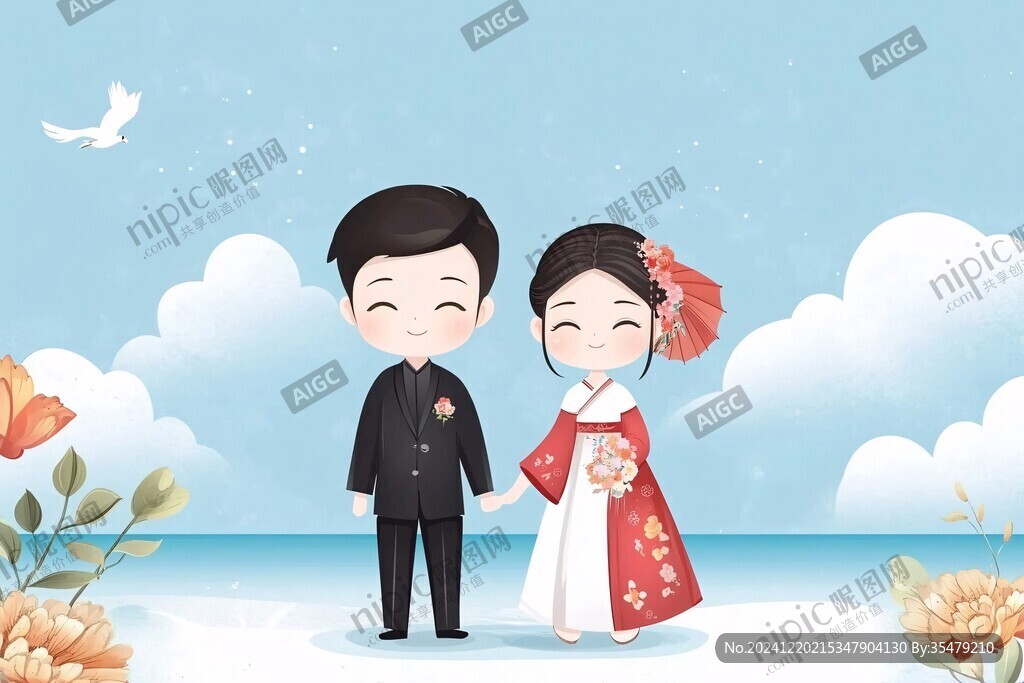 朝鮮族人物情侶插畫