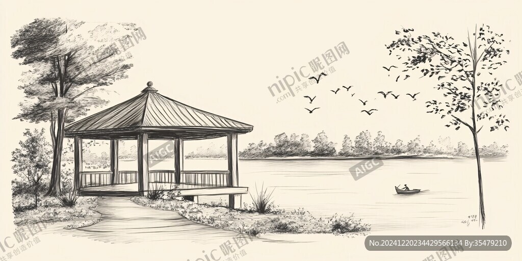 湖心亭插畫