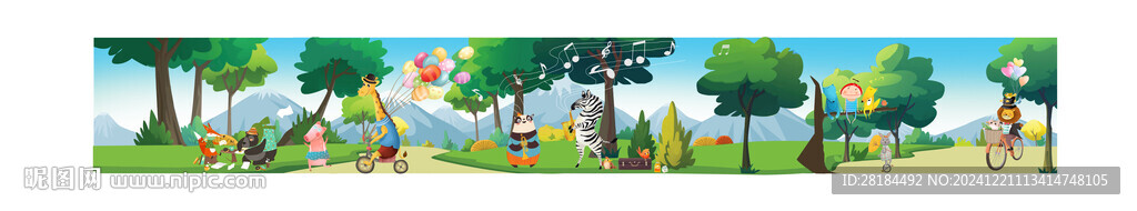 卡通幼兒園圍墻植物森林彩繪設(shè)計(jì)