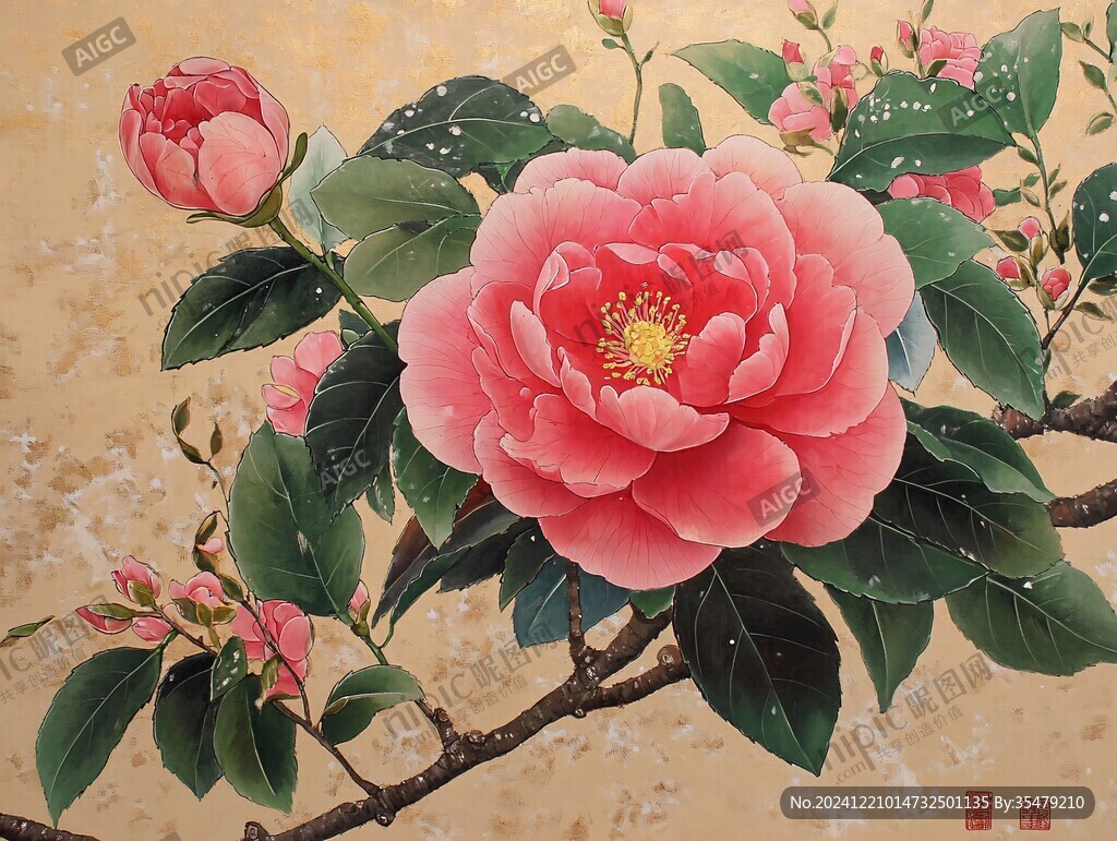 山茶花壁畫