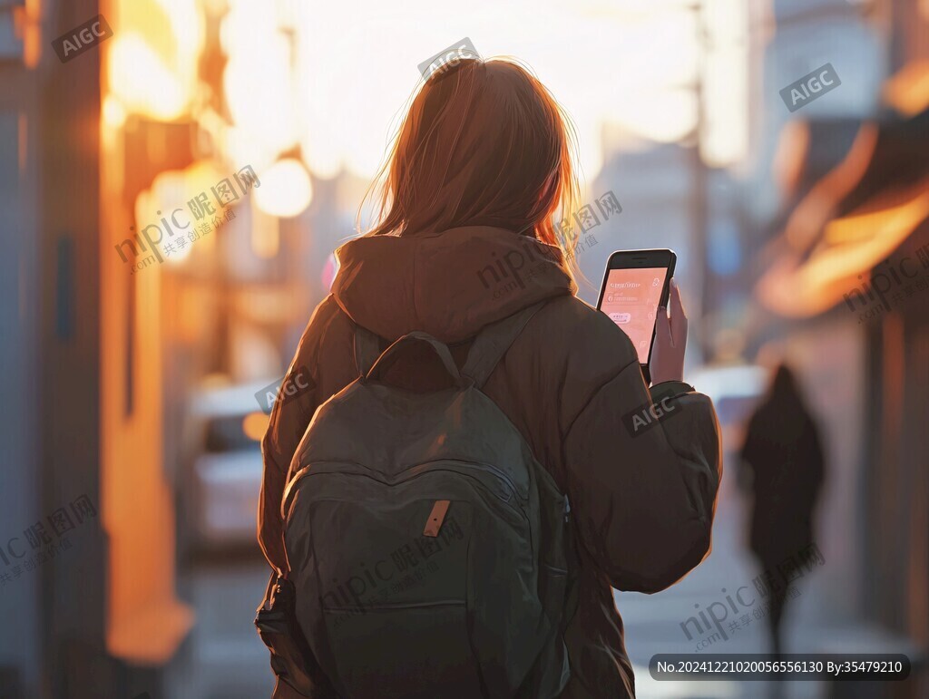 黃昏的少女背影