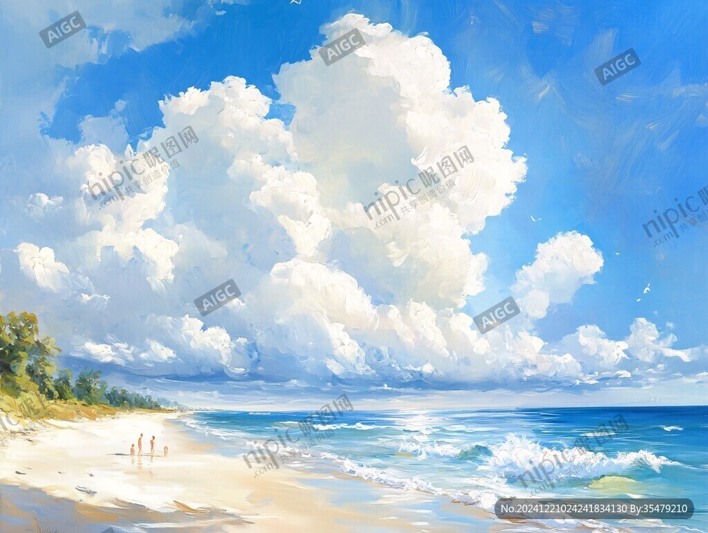 海邊唯美手繪