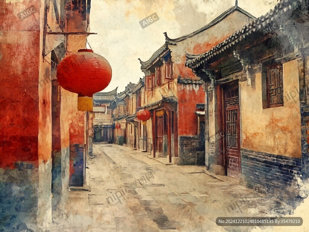 古街水彩畫