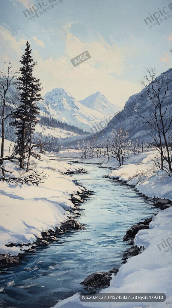 雪山森林河流