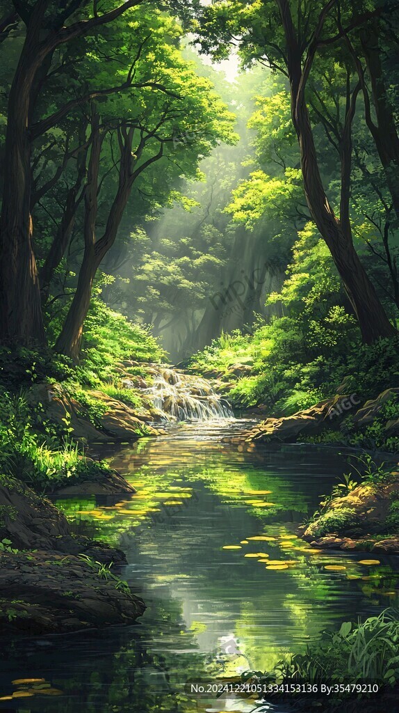 大自然溪流森林