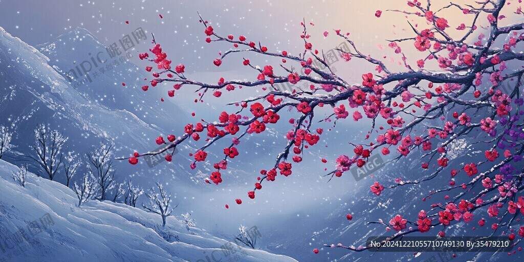 冰雪紅梅插畫