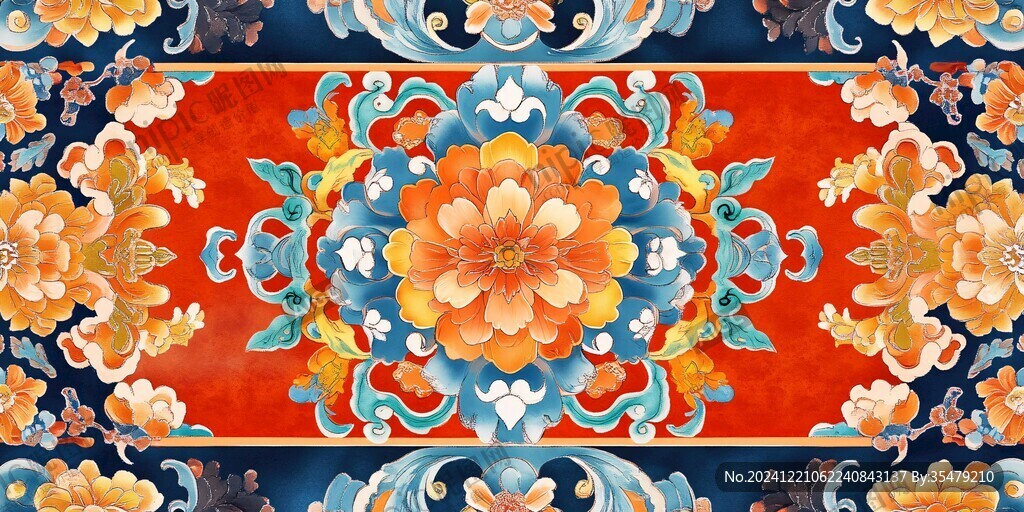色塊花古典圖案組合