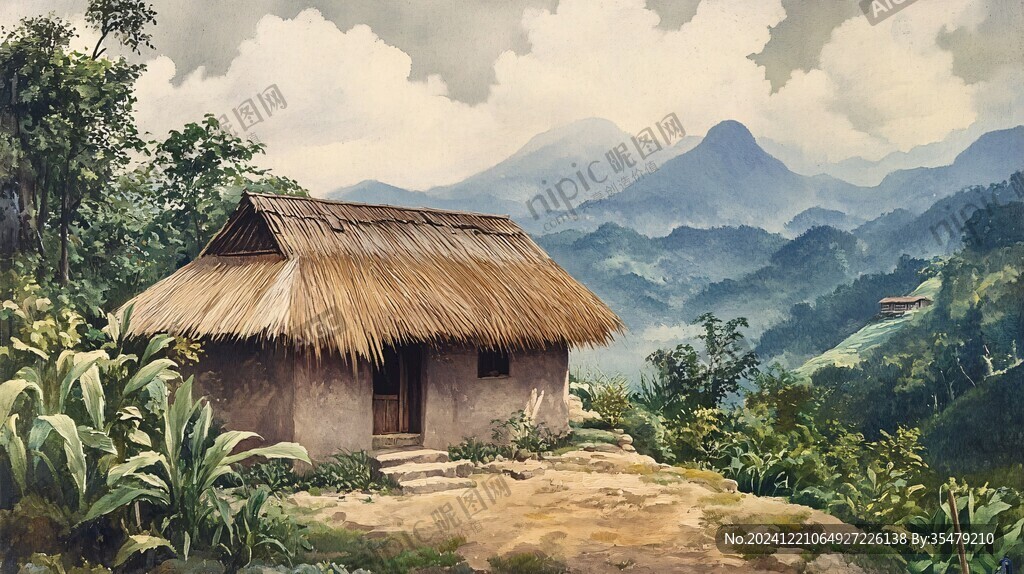 古代土墻茅屋場(chǎng)景