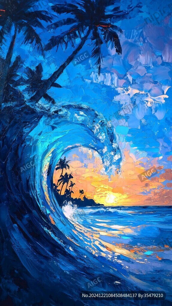 海邊落日插畫