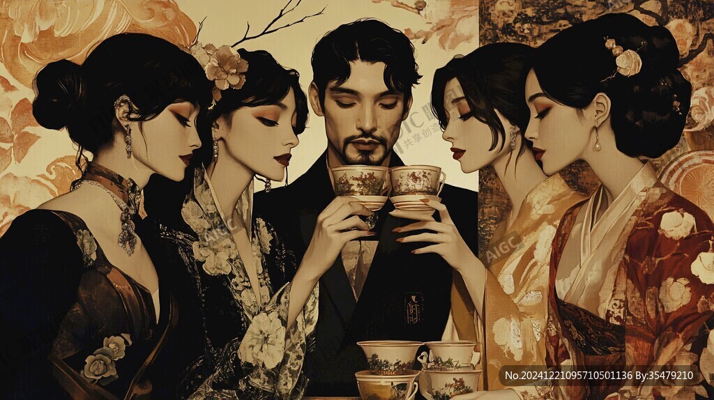花茶旗袍美人包裝插畫