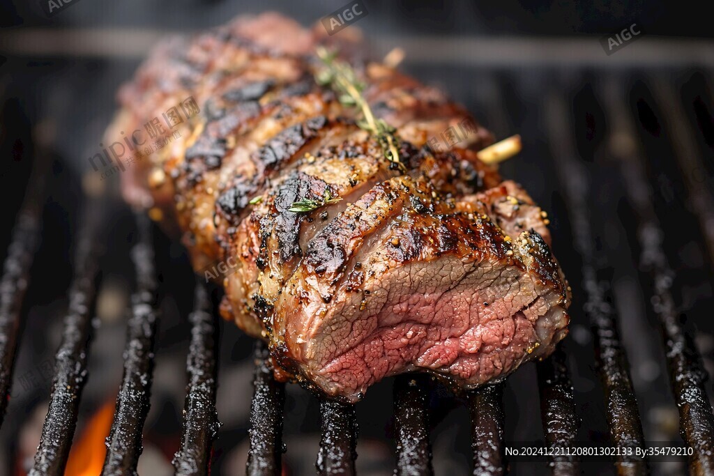 在烤爐上烤牛肉