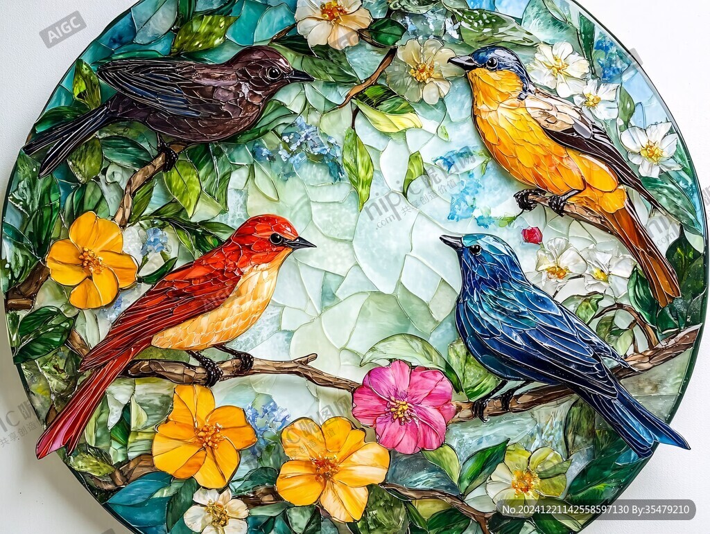 藝術(shù)畫工藝玻璃花鳥