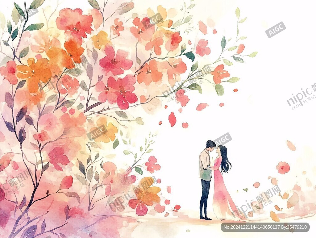 唯美浪漫情侶插畫