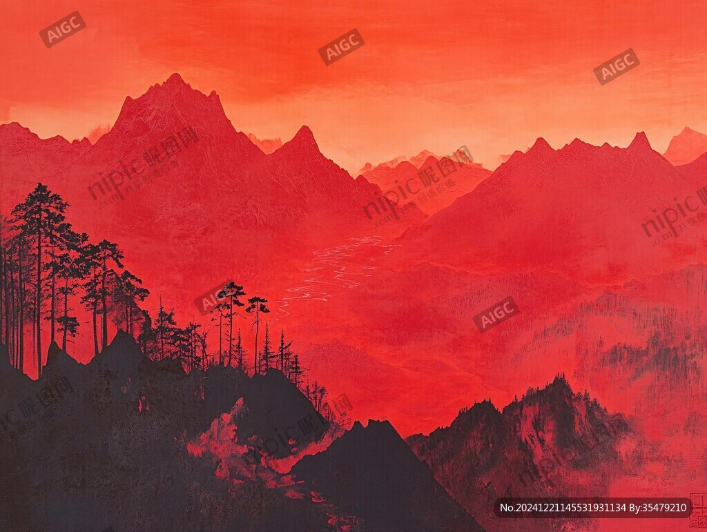紅日水墨山水