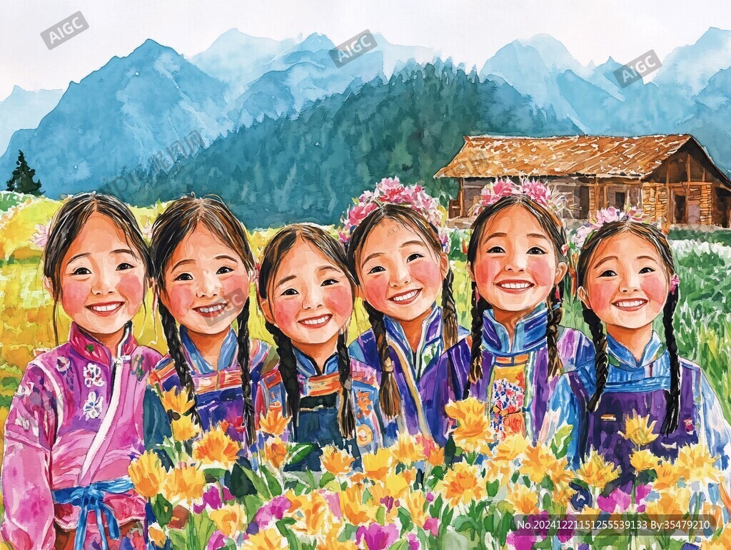 原創水彩少數名族風光