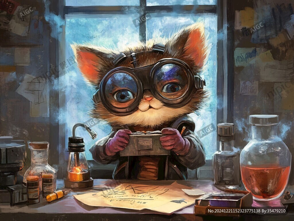 戴著蒸汽朋克護目鏡的貓