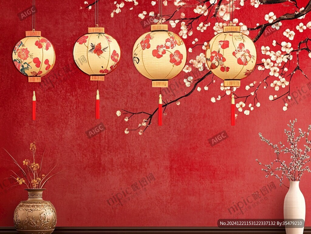 燈籠梅花背景圖
