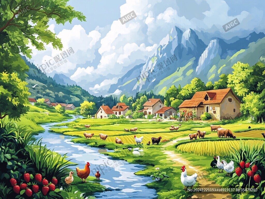 農村風景插畫