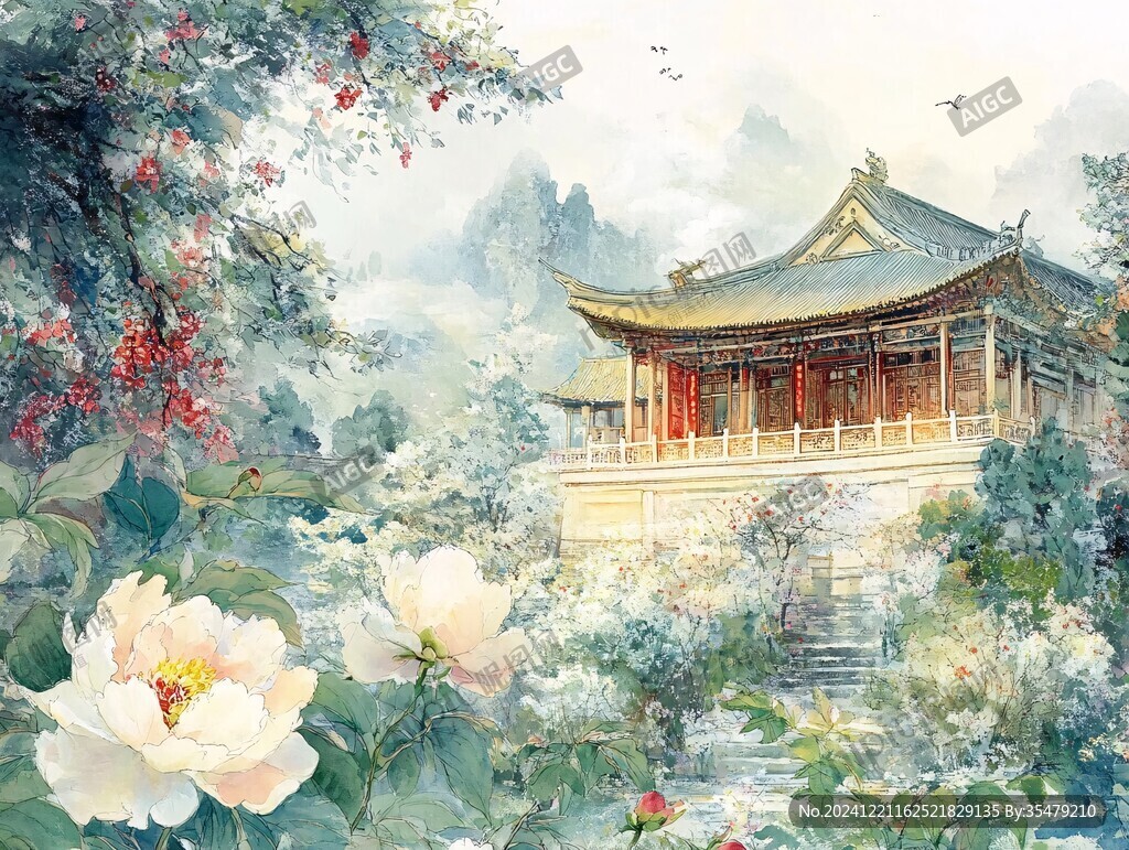 亭臺樓閣古風(fēng)插畫