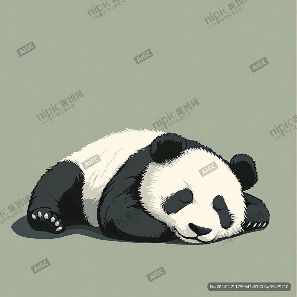 趴著睡的熊貓卡通素材