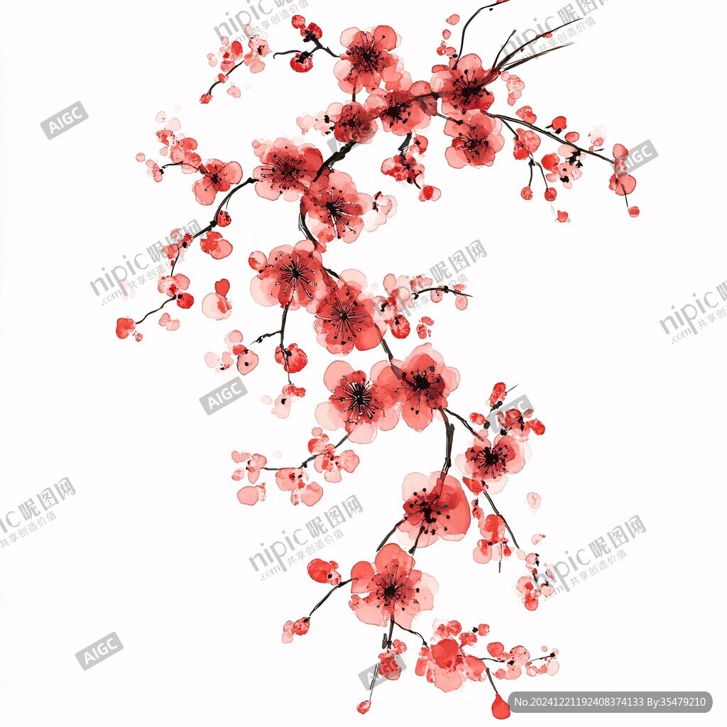手繪紅底梅花